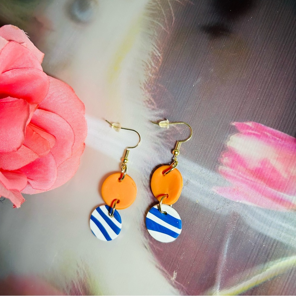 Orange and Blue Striped Earrings - Picture 8 of 16